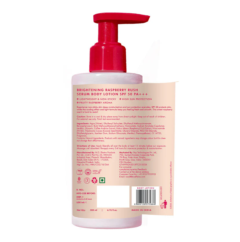 Brightening Raspberry SPF 50 PA+++ Body Sunscreen Lotion - 200 ml - Image 9